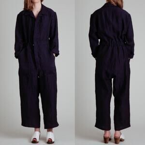 Moskiddos Linen Jumpsuit Coverall Long Sleeve Navy